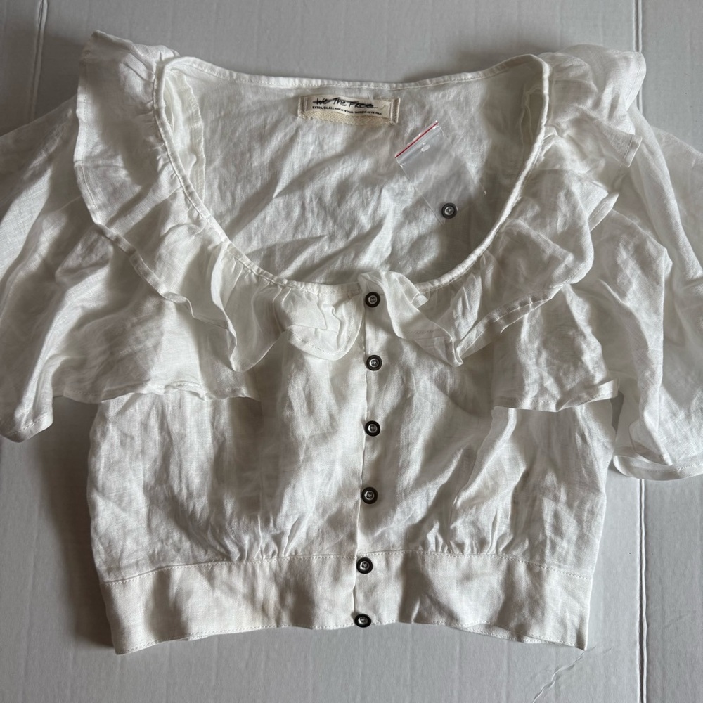 We The Free White Puff Sleeve Crop Blouse